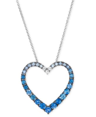 Le Vian - Demin Ombr&eacute; (1-1/20 ct. t.w.) & White Sapphire (1/20 ct. t.w.) Heart 20" Adjustable Pendant Necklace in 14k White Gold