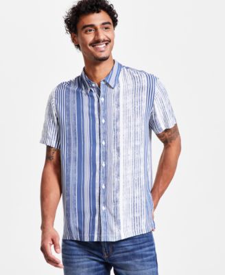 GUESS - Men's Short Sleeve Striped Button-Front Shirt
