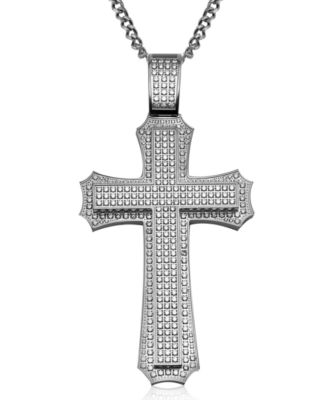 Macy's - Cubic Zirconia Extra-Large Cross 24" Pendant Necklace in Stainless Steel