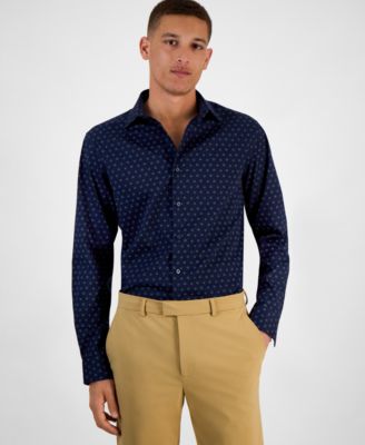 Alfani - Men's Slim Fit Long Sleeve Button-Front Geo Print Dress Shirt