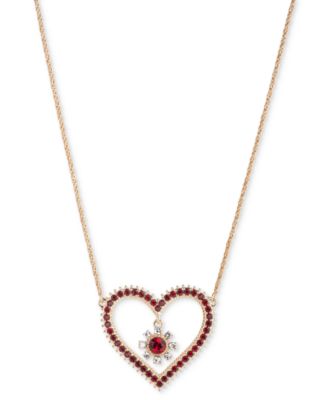 Marchesa - Gold-Tone Red & White Crystal Heart Pendant Necklace, 16" + 3" extender
