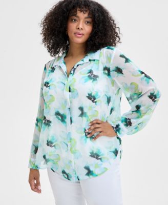 I.N.C. International Concepts - Plus Size Floral-Print Georgette Tunic Shirt, Exclusively at Macy's