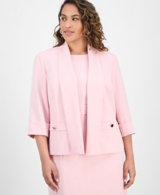 Kasper - Plus Size 3/4-Sleeve Open-Front Blazer