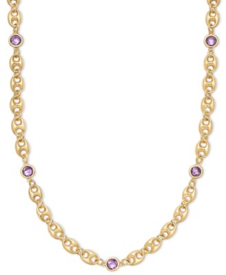 Macy's - Amethyst Bezel Mariner Link 18" Collar Necklace (5 ct. t.w.) in 14k Gold-Plated Sterling Silver