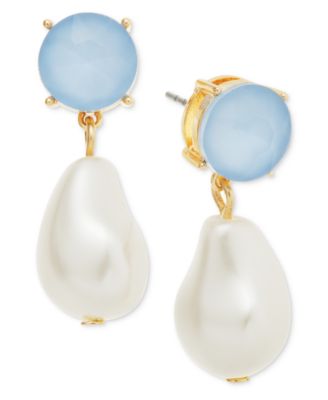 On 34th - Gold-Tone Imitation Pearl Stone Drop Earrings