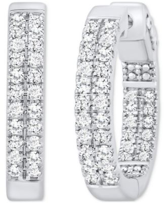Macy's - Diamond Double-Row Small Hoop Earrings (1 ct. t.w.) in 10k White Gold, 0.7"