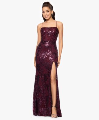 Blondie Nites - Juniors' Sequined Lace Corset Gown