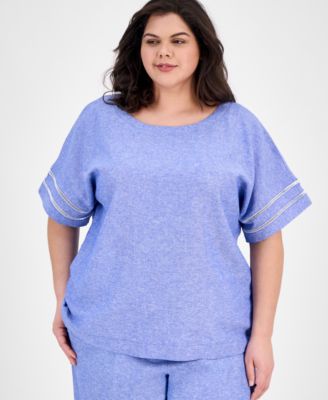 Anne Klein - Plus Size Button-Back Short-Sleeve Blouse