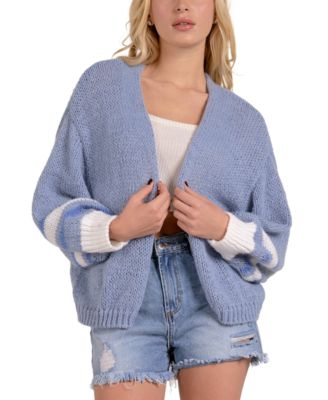 Elan - Women's Cotton Collarless Open-Front Knit Cardigan