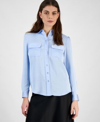 Bar III - Women's Button-Front Long-Sleeve Blouse