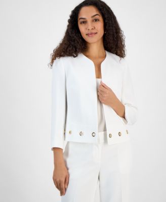 Kasper - Women's Crepe Grommet-Trim 3/4-Sleeve Jacket