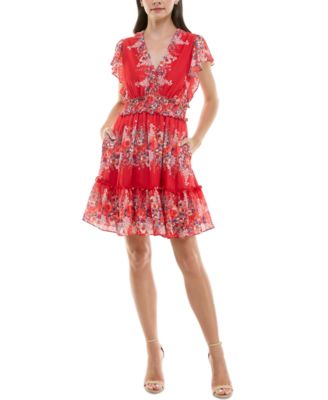 Taylor - Petite Printed Flutter-Sleeve Fit & Flare Dress
