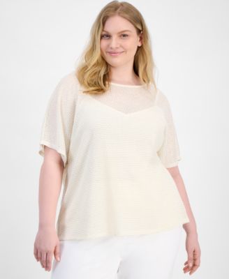 Anne Klein - Plus Size Metallic Layered-Look Top