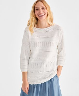 Style & Co - Women's Cotton Mixed-Stitch Pointelle Sweater