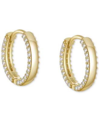 BEN ONI - 18k Gold-Plated Sterling Silver Small Pav&eacute; Huggie Hoop Earrings, 0.6"