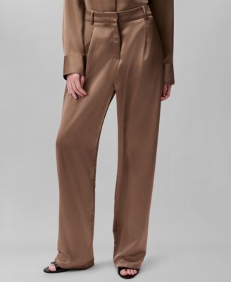 Calvin Klein - Women's Satin High-Waist Wide-Leg Pants