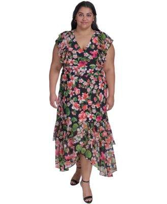 Tommy Hilfiger - Plus Size Floral-Print Mixed-Media Maxi Dress