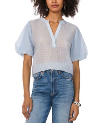 Vince Camuto - Women's Sequined Puffed-Sleeve Sheer Top