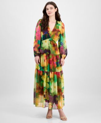 Robbie Bee - Women's V-Neck Long-Sleeve Maxi Dress