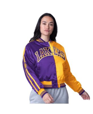 Starter - Women's Gold/Purple Los Angeles Lakers Zone Blitz Cropped Full-Snap Satin Jacket