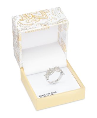 Charter Club - Silver-Tone Cubic Zirconia Flower Ring