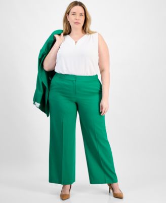 Tahari ASL - Plus Size Linen-Blend Wide-Leg Pants