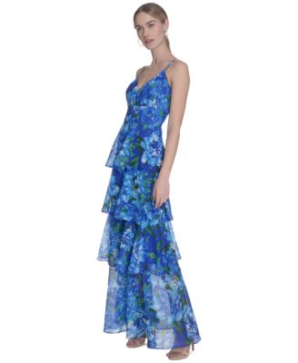 Eliza J - Women's Printed Chiffon Tiered Gown