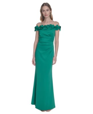 Eliza J - Women's 3D Floral Off-The-Shoulder Gown