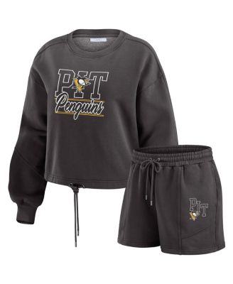 WEAR by Erin Andrews - Women's Black Pittsburgh Penguins Washed Fleece Sweatshirt Shorts Lounge Set