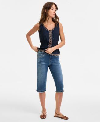 Democracy - Women's "Ab" Solution Skimmer Frayed Cropped Jeans