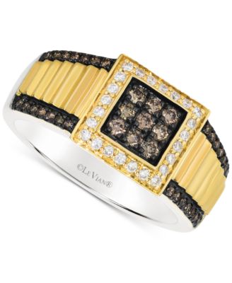 Le Vian - Men's Chocolate Diamond & Vanilla Diamond Square Cluster Ribbed Ring (1/2 ct. t.w.) in 14k Gold & Sterling Silver