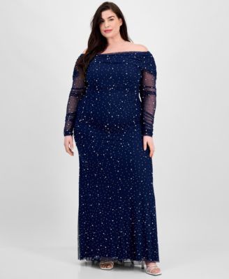 B Darlin - Trendy Plus Size Off-The-Shoulder Pearl Gown