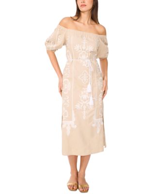 Vince Camuto - Women's Embroidered Off-The-Shoulder Midi Dress