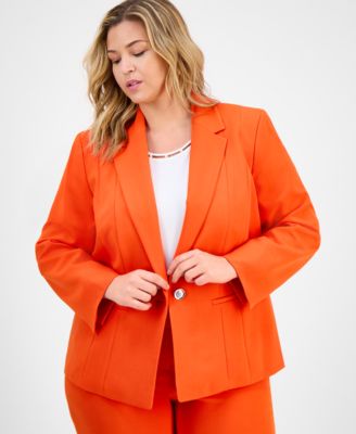 Kasper - Plus Size Notched Collar Paneled One-Button Blazer