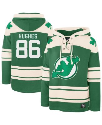 '47 Brand - Men's Jack Hughes Kelly Green New Jersey Devils St. Patrick's Day Player Name Number Lacer Pullover Hoodie