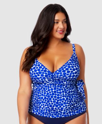 Anne Cole - Plus Size Denim Dot Wrap-Tie Tankini Top