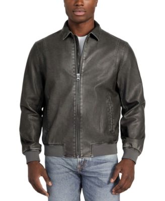 GUESS - Men's Aviator Relaxed-Fit Faux-Leather Bomber Jacket