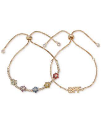 Clueless - Gold-Tone 2-Pc. Set BFF & Multicolor Crystal Flower Slider Bracelets