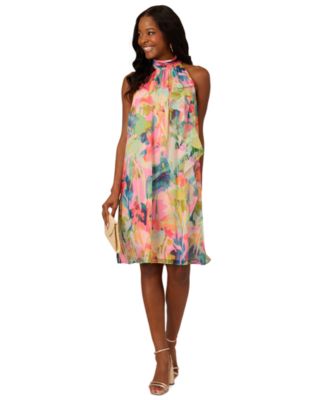 Adrianna Papell - Women's Printed Chiffon Ruffle-Front Shift Dress