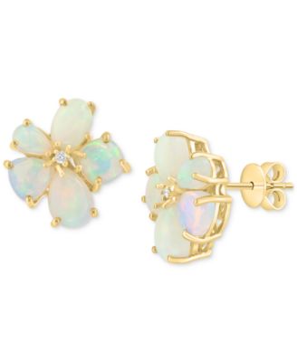 EFFY Collection - Ethiopian Opal & Diamond Accent Flower Stud Earrings in 14k Yellow Gold