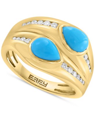 EFFY Collection - Turquoise (5x7mm) & Diamond (1/4 ct. t.w.) Statement Ring in 14k Yellow Gold