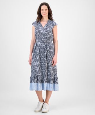Nautica Jeans - Women's Floral-Print Flutter-Sleeve Midi Dress