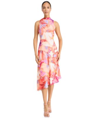 Maggy London - Women's Printed Asymmetric-Hem Midi Dress
