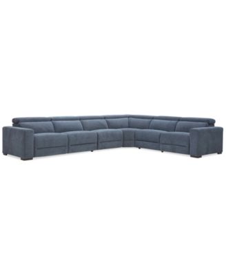 Furniture - Nevio 6-Pc. Fabric Power Headrest Sectional with 3 Power Motion Chairs
