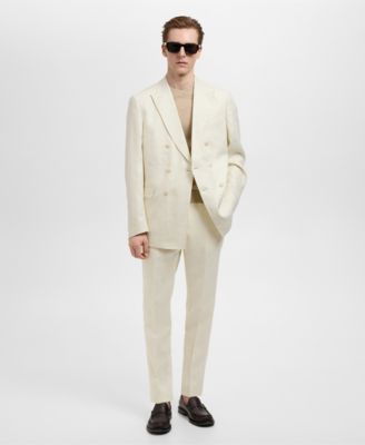 MANGO - Men's 100% Linen Slim-Fit Double-Breasted Suit Jacket