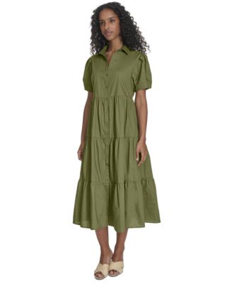 Calvin Klein - Women's Cotton Tiered Midi Shirtdress
