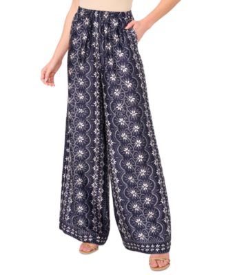 CeCe - Women's Elastic-Waist Wide-Leg Flowy Pants
