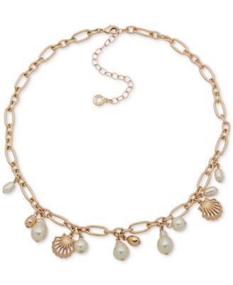 Anne Klein - Gold-Tone Shaky Shell & Imitation Pearl Statement Necklace, 16" + 3" extender