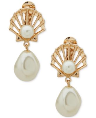 Anne Klein - Gold-Tone Imitation Pearl Shell-Motif Clip-On Drop Earrings