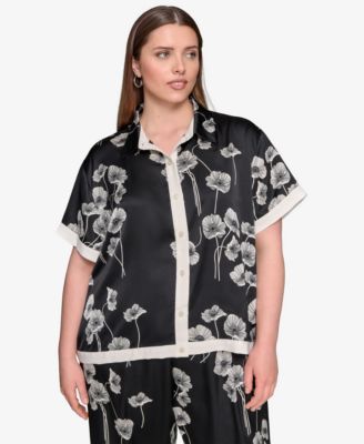 KARL LAGERFELD PARIS - Plus Size Flower-Print Button-Down Shirt